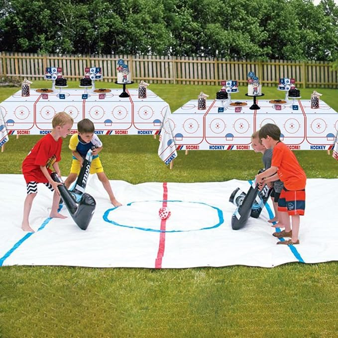 4Pcs Hockey Tablecloths Hockey Rink Table Covers Hockey Party Decorations for Kid's Hockey Fans Birthday Sports Day Party Disposable Plastic Party Tablecloth 51in x 86in (4, 51'' x 86'')