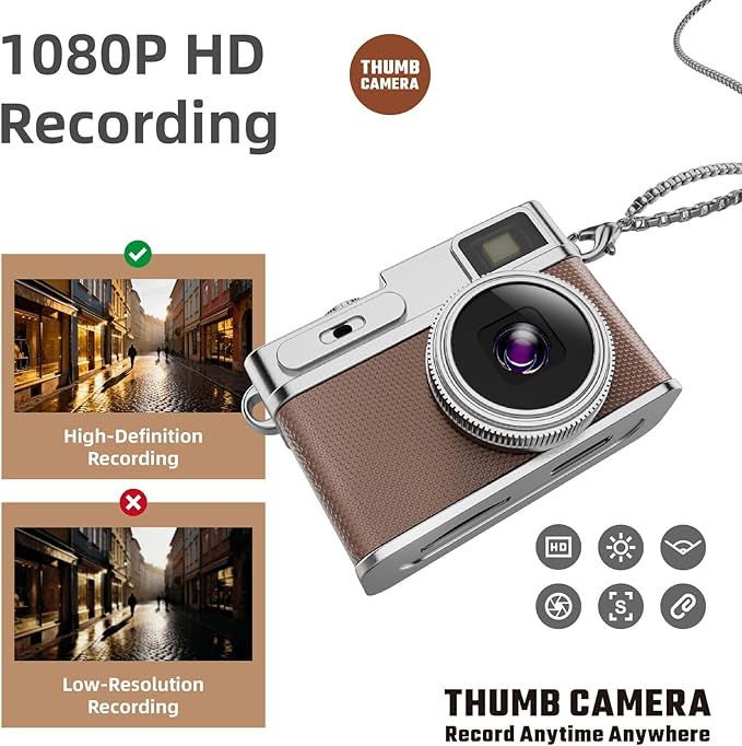 1080P HD Tiny Retro Keychain Digital Camera, with 32GB SD Card & OTG Adapter & Card Reader, 0.96" Screen Vintage Compact Micro Pocket Camera for Travel, Concert, Study Recording - (Silver)