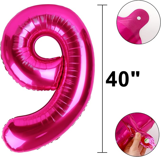 Rose Red Number 9 Balloon 40 Inch,Jumbo Giant Mylar Hot Pink Number 9,Big Large Foil Helium Number Balloons, Digital 9 Helium Balloons for Girls 19 29 Birthday Graduation Princess Party Decorationsn
