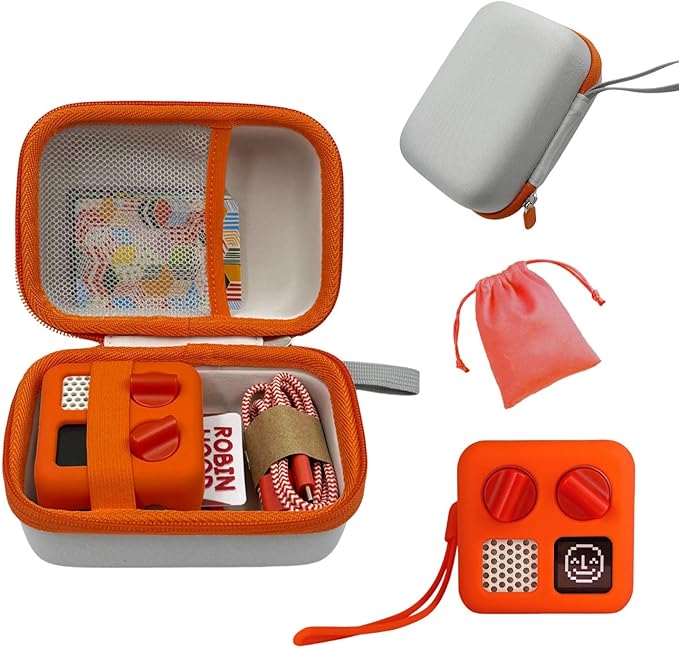 Hard Carrying Case and Silicone Cover for Yoto Mini, Protective Travel Carrier for Kids and Adventure Jacket with Card Pouch 3 in 1 Accessories Set for Yoto Mini Player, Orange