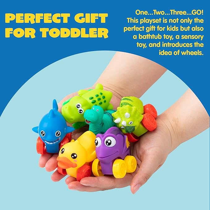 JOYIN Animal Cars, Soft Rubber Car Set Toy, Baby Mini Vehicles, Bath Toy Car for Boys and Girls, Summer Beach and Pool Activity Gift, Party Favors for Kids, Easter Basket