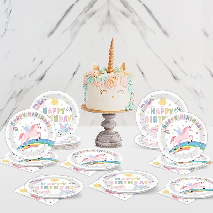 96Pcs Pastel Unicorn Party Supplies Unicorn Paper Plates Napkins Pastel Birthday Tableware Set Rainbow Dinnerware for Girl Birthday Party Decoration Serve 24