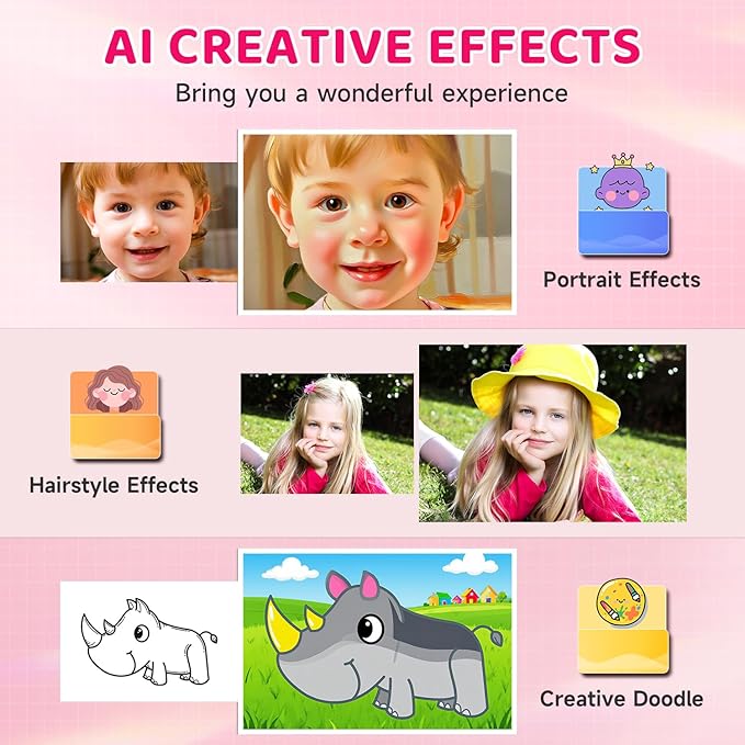 Kids Smart AI Learning Camera, 4.0'' Educational AI Toy Camera with Photo Recognition Knowledge Encyclopedia for Toddler Boys and Girls 3+ Christmas Birthday School Gift (Pink)