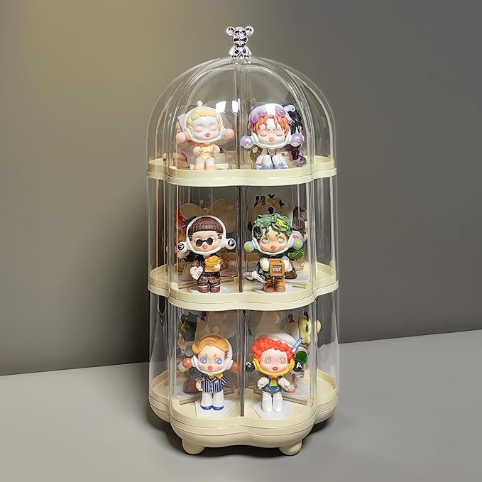 Rotating Clear Acrylic Display Case for Pop Mart, Funko Pop Figure Toys Storage Box Transparent Blind Box Organizer Stand Dustproof Protection Showcase（3 levels）