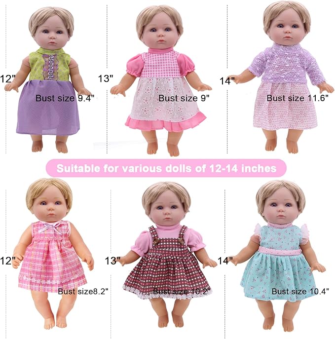 Alive Baby Doll Clothes and Accessories - 12 Sets Girl Doll Princess Dress for 12-14 Inch Dolls - Cute Outfits for Little Girls' Christmas & Birthday