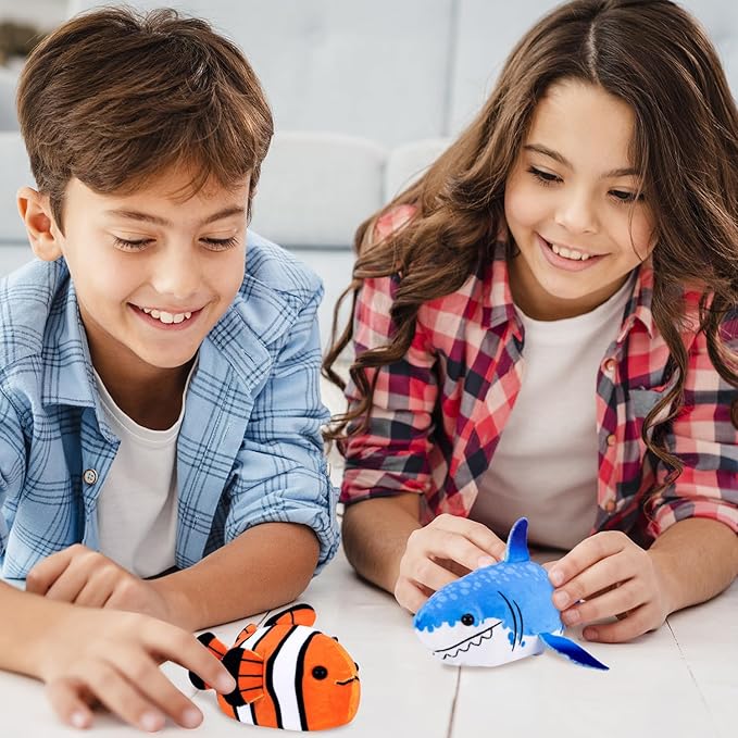 zhuzhu Aquarium Blue Shark and Clown Fish - Stuffed Animals with Motor Inside | Robotic Fish Toys Suitable for Ocean Party Favors | Batteries Required