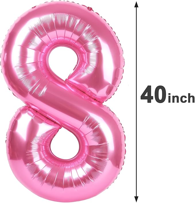 Pink Foil 8 Number Balloon 40 Inch, Helium Mylar Eight Number 8 18 28 38 48 58 80 88 Birthday Balloons, 8th Pink Women Men Wedding Anniversary, Graduations Party Supplies