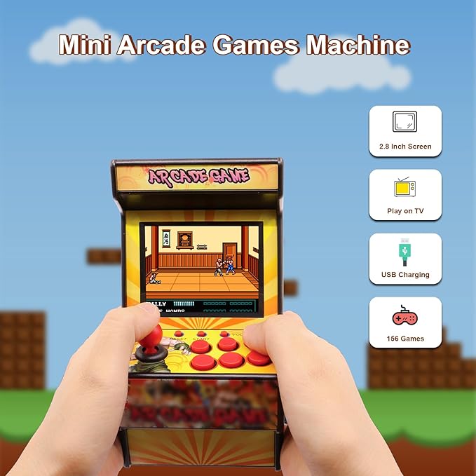 Mini Video Games Machine - 156 Retro Games Console Playable - 2.8 Inch Screen Handheld Gaming Device Support AV Output - Electronic Birthday Xmas Gift for Kids Adults