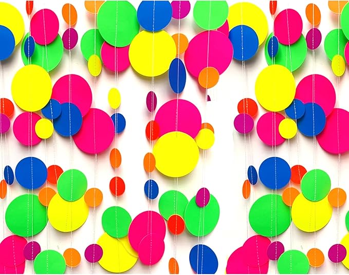 120 Feet Flower Dot Glow in The Dark Party Supplies and Decorations UV Neon Garland Streamers for Party Birthday Banner Black Light Neon Decorations for Dark Glow Party UV Reactive Neon Party Favors