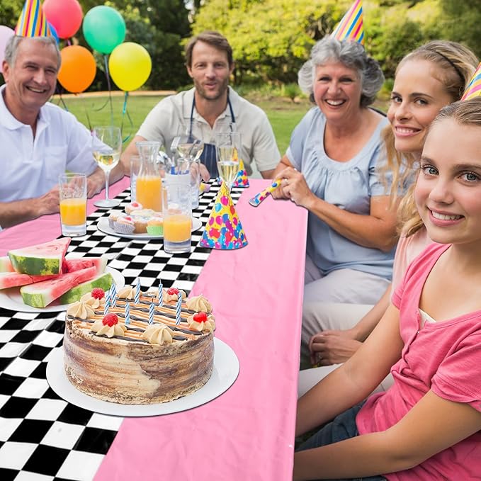 Irenare Car Birthday Party Supplies Racing Decorations 50s Party Tablecloth Racetrack Table Runner Table Covers for Kids Boy Car Theme Birthday Decor, 54 x 108 Inch(Pink,6 Sheets)