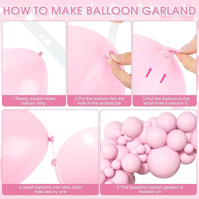 Amandir 153pcs Pink Balloons Arch Garland Kit, Different Sizes 18 12 10 5 Inch Latex Pastel Pale Light Pink Balloon for Princess Birthday Bridal Wedding Gender Reveal Valentines Day Party Decorations