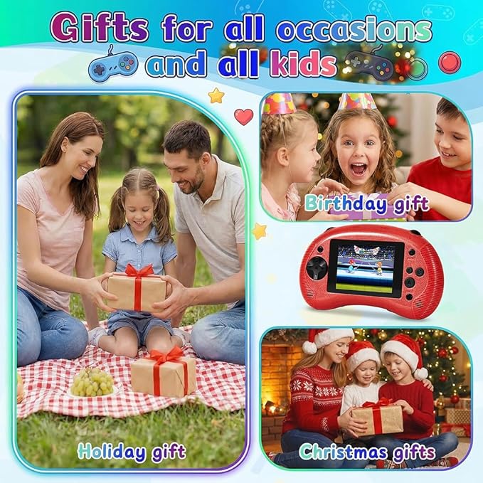 Handheld Game for Kids, 3.2" HD Screen with 213 Retro Video Games , Built-in Classic Game, Portable Travel Gaming Player with Rechargeable Battery, Electronic Toy Gift for Boys Girls Ages 4-12 (Red)