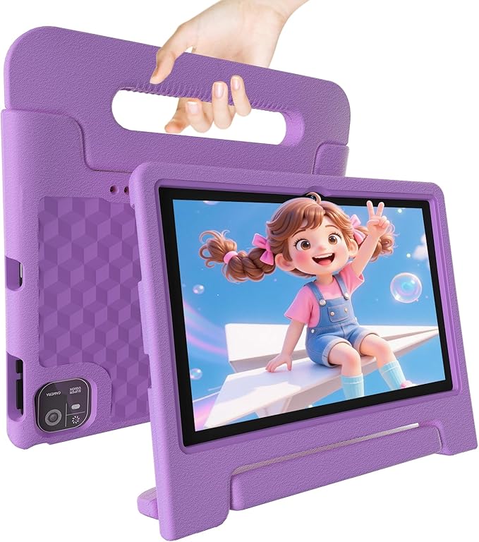 2025 Latest 10.1 inch Kids Tablet Android 15 Tablets for Kids with EVA Protective Case 8GB RAM 64GB Storage Toddler Tablet, Parental Controls, 12-hr Battery, WiFi, GPS, Purple