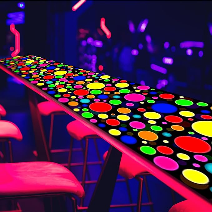 Haull 138 x 59 Inch Glow in The Dark Party Supplies Neon Party Decorations Light up Dance Floor Blacklight Rug UV Reactive Fluorescent for Carnival Birthday Wedding Favors(Dot)