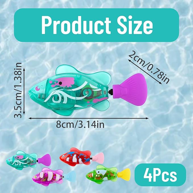 Robot Fish, Robotic Fish for Cats and Dogs, Swimming Fi-sh with Luminous Function, Waterproof Bath Fi-sh for Pets, Interactive Robot Fi-sh for Aquarium and Pool Play (4 Pack)