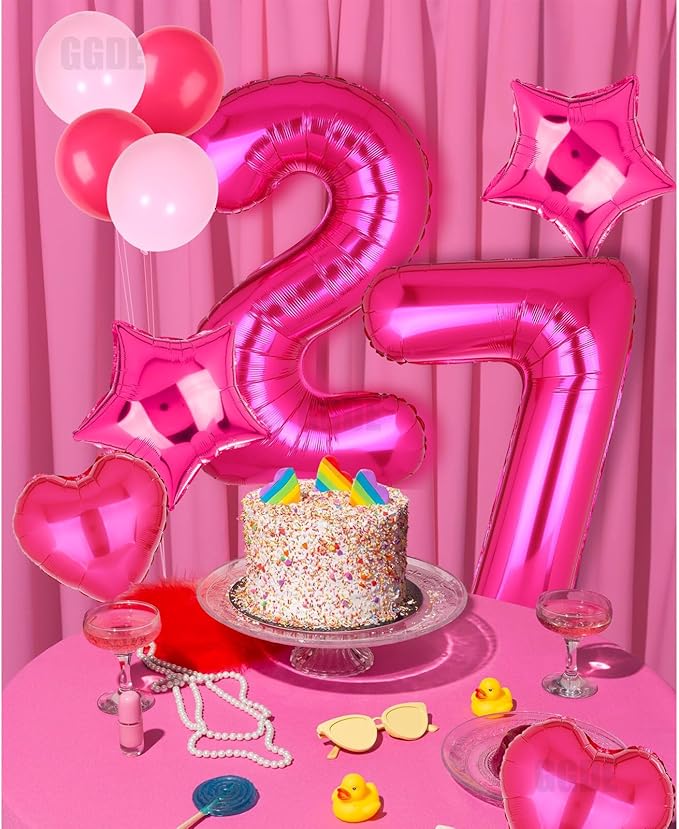 40 Inch Number Balloons Hot Pink 7 Large Number Balloon Anniversary Event Celebration Bachelorette Cowgirl Let's Go Girls Pink Themed 7th Birthday Party Decor Supplies 9 Pcs