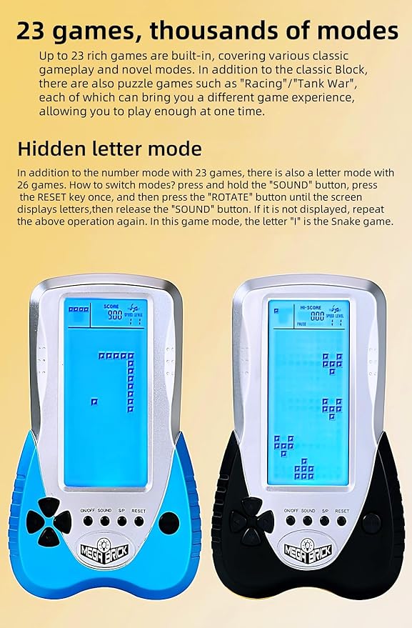 New Block Game Console Built-in Puzzle Games Dual Power Modes Blue Backlight Pluggable Headphone Simple Operation Long Battery Life Handheld Electronic Games Nostalgic Retro Toy/Gift (Blue)