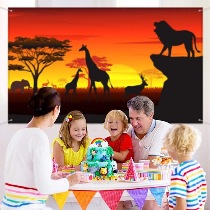 Blulu African Safari Theme Party Decorations, 72.8 x 43.3 Inch African Safari Backdrop Banner Theme Supplies, Tropical Forest Jungle Scenic Background Photo Booth Banner Wild Birthday Party Decoration