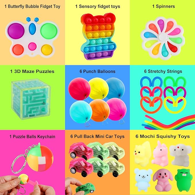 160 pcs Fidget Toys Pack, Party Favors For Kids 8-12 Mini Autism Sensory Toy Goodie Bag Pinata Stuffers Treasure Box School Prizes Birthday Party Supplies Halloween Treat Xmas Gifts For Boys Girls 4-8