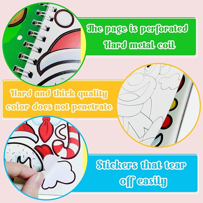 Omgouue Christmas Sticker Coloring Books 3-Pack,Christmas Toys Activity Pad for Kids Toddlers Ages 2-8(30 Scenes)