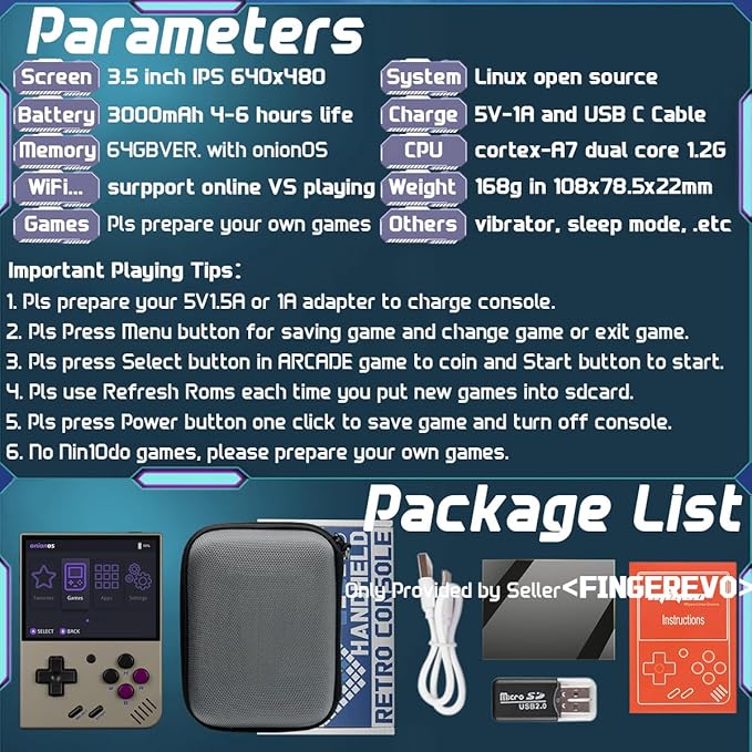 Miyoo Mini Plus OnionOS Handheld Game Console 3.5-inch 640*480 Screen 3000mAh Miyoo-mini+ with Portable Case Retro Gray