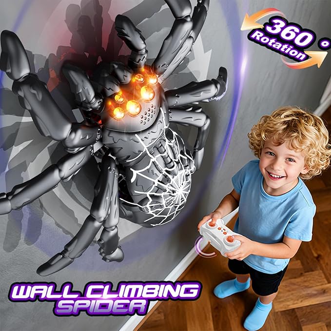 Wall Climbing Gecko Spiders,Realistic Lizard Wall Climbing Toy,Rechargeable Remote Control Robot Kids Toys,Dual Mode Floor & Wall Driving,Christmas Birthday Gift for Boys Girls Ages 3+ (Black)