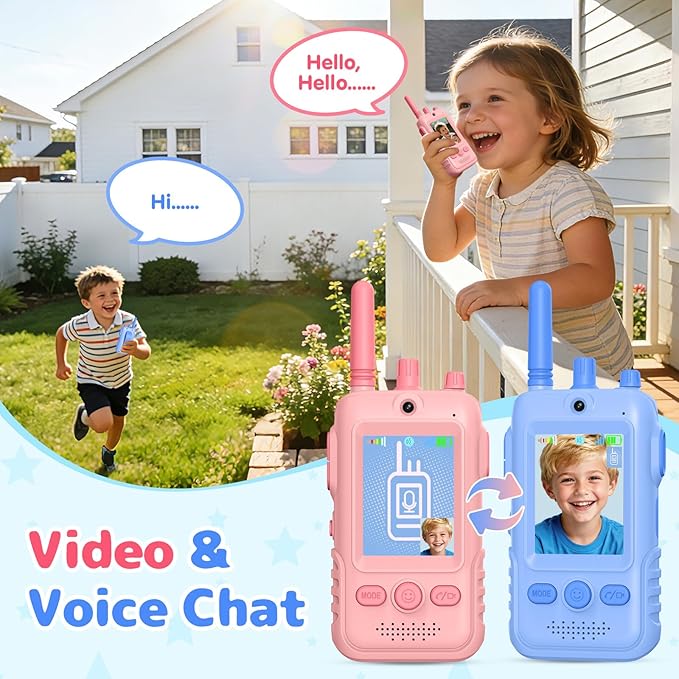 Walkie Talkies for Kids Video Toys, 2Pack Rechargeable Video Intercom Kids Walkies Talkies with 2.0" IPS Screen & Long Range, Outdoor Christmas Birthday Gifts for Boys Girls 3-12 Year Old