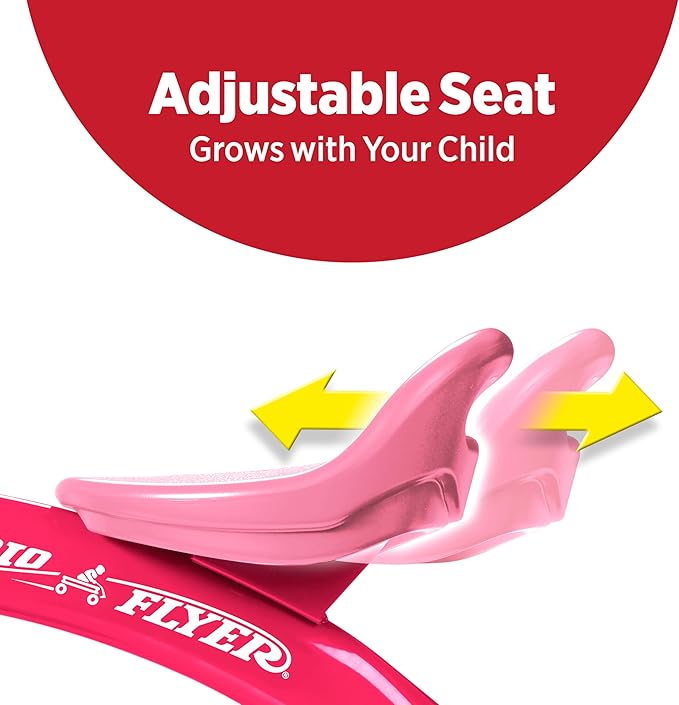 Radio Flyer Pink Rider Trike, Ages 2.5-5, Adjustable Seat, Steel Construction, Quiet Ride Wheels, Storage Bin, Comfort Grip Handlebars, Tricycle for Toddlers, Amazon Exclusive