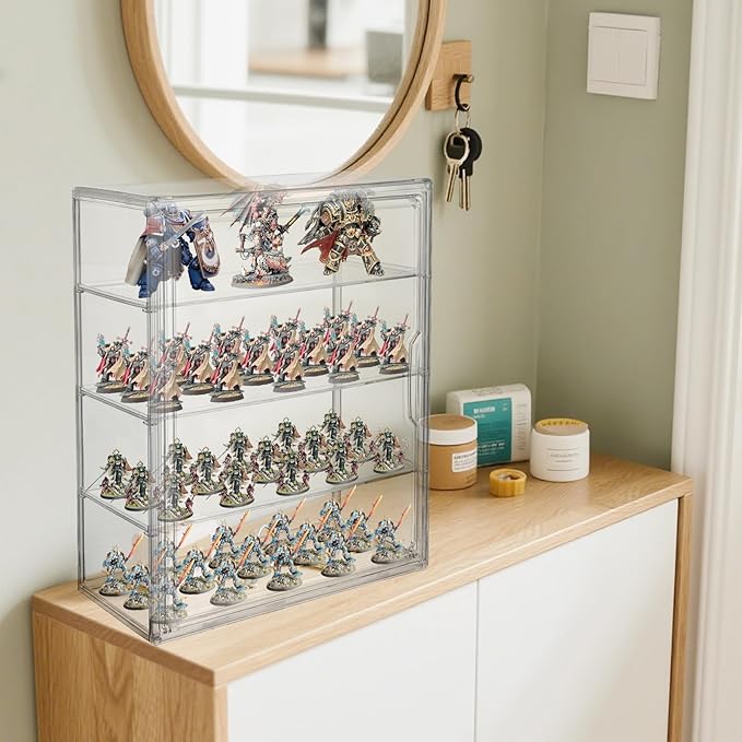 Clear Acrylic Miniature Storage Case for Collectibles Stackable Miniature Carrying Case Transport Action Figure Display case with Magnetic Door for Death Guard 40k Warhammer 40k Miniatures