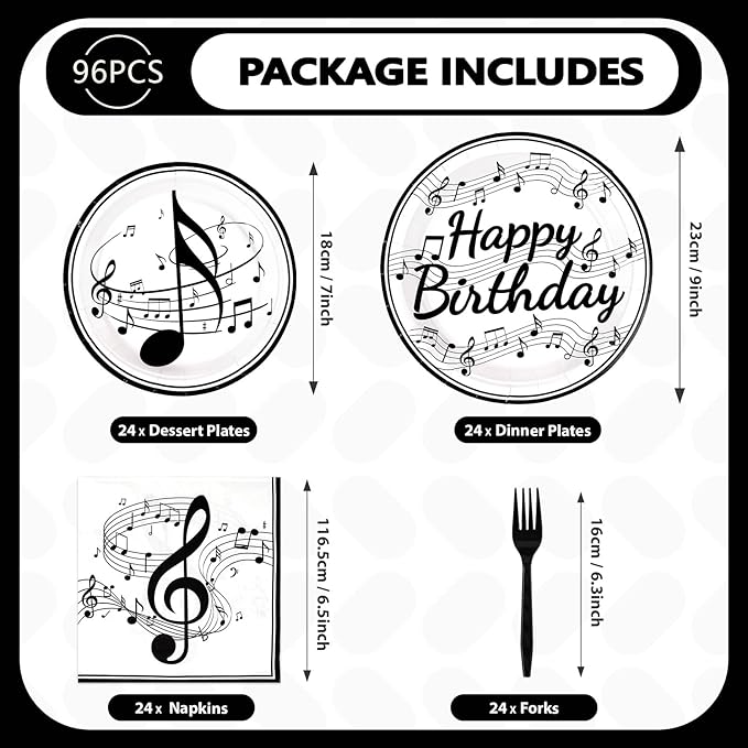 96 Pcs Music Birthday Party Supplies Music Notes Plates Napkins Disposable Music Birthday Tableware Set Music Theme Party Decorations for Baby Shower Concert Karaoke Music Birthday Party Decor Serve24
