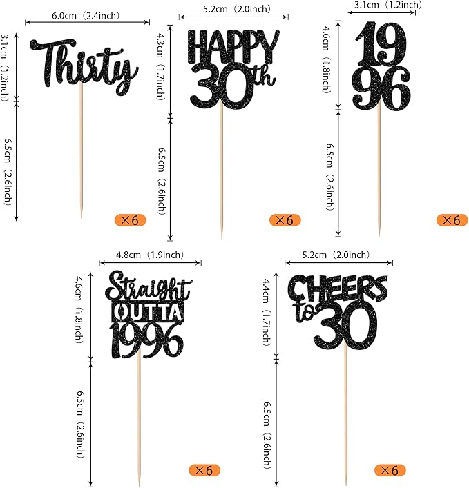 30PCS Black 30th Birthday Cupcake Toppers Glitter Thirty Happy 30th Straight Outta 1996 Cupcake Picks for Cheers to 30 Years 30th Birthday Wedding Anniversary Party Decoration Supplies