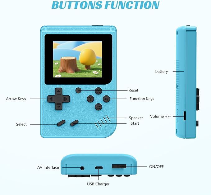 Mini Retro Handheld Games Console, Built-in 400 Video Games,Portable Video Gaming Player with 3.0 Inch IPS Screen and Rechargeable Battery (Blue)