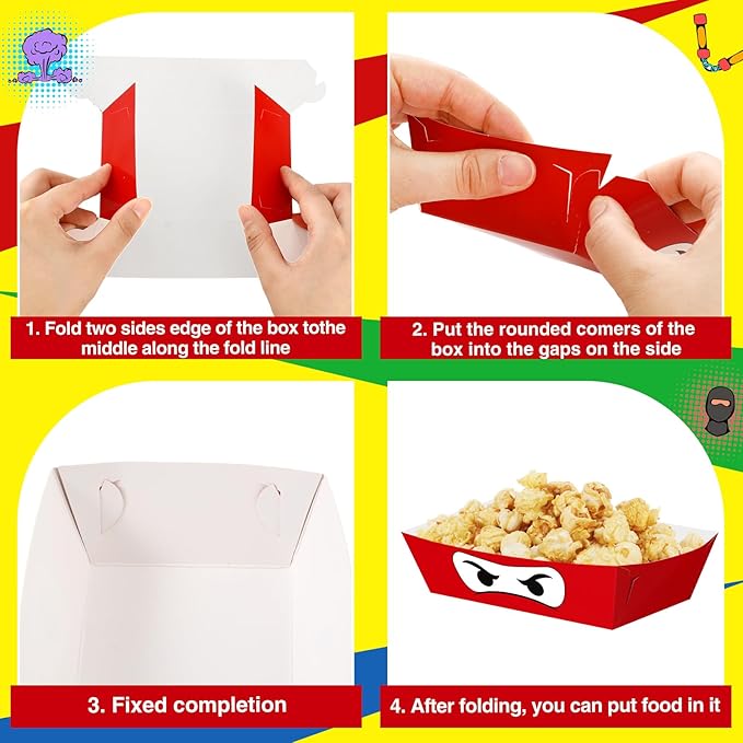 Zhehao 24 Pcs Ninja Party Supplies Paper Food Ninja Trays Disposable Serving Dishes Serving Paper Boats for Birthday Decorations