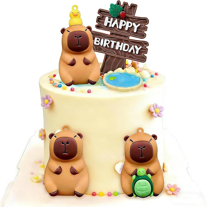 Capybara Cake Topper Capybara Birthday Decorations Cute Animal Capy Birthday Party Supplies Fqavors Mini Blowfish Figures Cake Decoration Baby Shower Decor