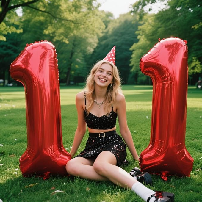 40 Inch Red Number 11 Digital Balloon,Jumbo Mylar Foil Helium Balloon for 11 Balloons for Birthday Party,Wedding Anniversary Party Decorations