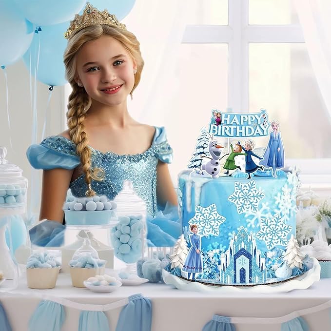 10 Pcs Cute Birthday Cake Toppers, Snow Theme Party Princess Cake Decorations, for Ice Party Supplies