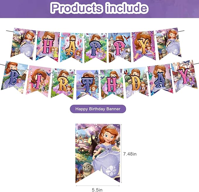 Princess Birthday Party Decoration, Princess Include Princess Theme Birthday Banner, Cake Topper, Latex Balloons for Fans Birthday Party Supplies
