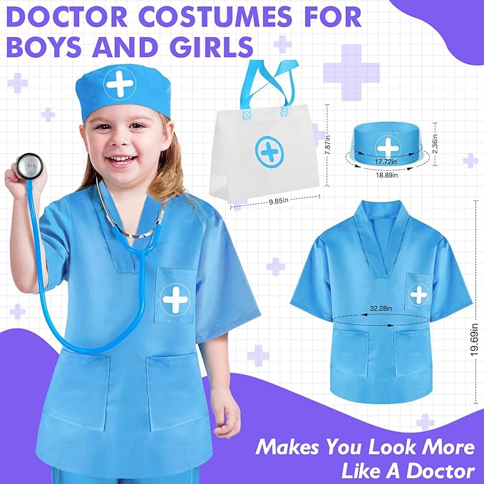 Doctor Kit for Kids, 17 Pcs Medical Play Set with Bag and Dress Up Costume for Toddlers 3-5, Pretend Play Toys for Kids Boys and Girls, Halloween Christmas Birthday Gifts