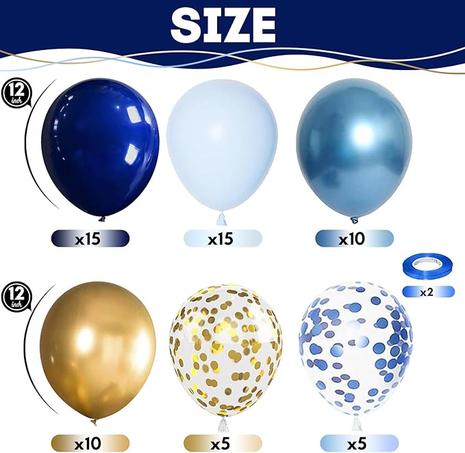 Navy Blue Gold Balloon, 60 Packs 12 Inch Metallic Blue and Macaron Blue Balloons with Metallic Gold Confetti Balloons for Birthday Party Decorations, Wedding, Bridal Shower, Baby Shower, Graduate