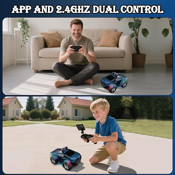 RC Car with Camera, 1/28 RC Monster Truck Toys with 720P HD FPV Camera, High Speed All-Terrain Remote Control Car, Racing Vehicle with Blinking Body Lights for Adults, Kids, Boys, Dual Control Modes