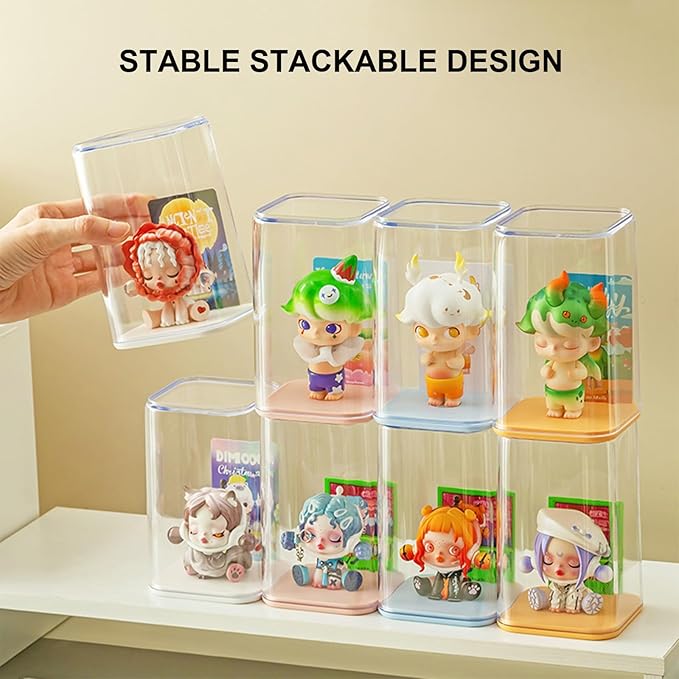 4 Pack Display Boxes Clear Small Display Case for Mini Pop Figures, Stackable Acrylic Dustproof Blind Box for Funko Pop Figures, Collectibles, Mini Toys, Vinyl Figures