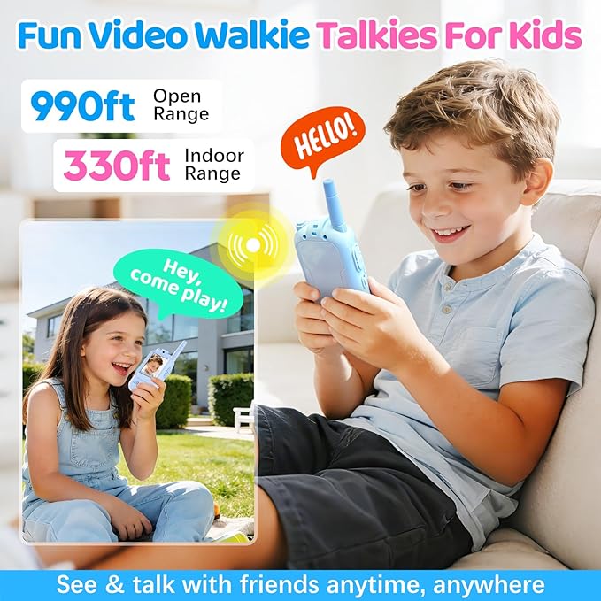 Video Walkie Talkies for Kids Toys, Birthday Gifts for Grandkids, 2 Pack HD Kids Walkie Talkies Long Range Toddler Camera Games, Parent-Child Interaction Girl Outdoor Toys