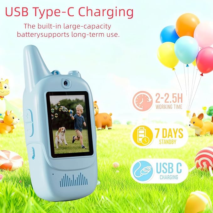 Kids Walkie Talkies 2 Pack - Rechargeable Walkie Talkies for Kids with Clear Sound, Long Range Indoor Outdoor Kids Walkie Talkies Toys for 3-12 Year Old Boys Girls, (Blue+Blue)