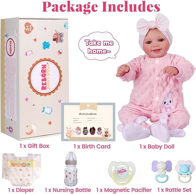 BABESIDE Reborn Baby Dolls Sunny - 17Inch Cute Soft Vinyl Realistic Baby Doll Poseable Smiling Real Life Baby Dolls with Complete Accessories for 3+ Years Old Gifts