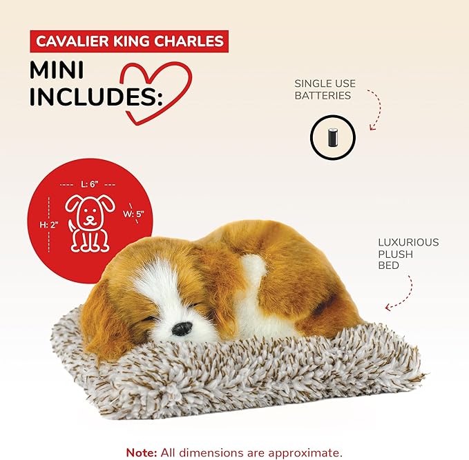 Mini Cavalier King Charles, Stuffed Animals for Girls and Boys, Dog Toys for Kids and Elderly, Battery-Operated Live Pet Toys, Companion Realistic Dog Calming Toys with Synthetic Fur