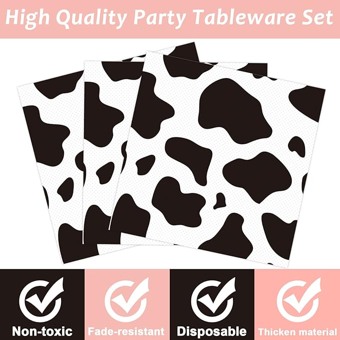 gisgfim 96 Pcs Cow Party Supplies Cow I'm One Paper Plates Napkins Forks Cowprint Disposable Dessert Cake Dinner Tableware Set for Boy Girl Farmhouse Animal Birthday Party Decorations Favors Serves 24