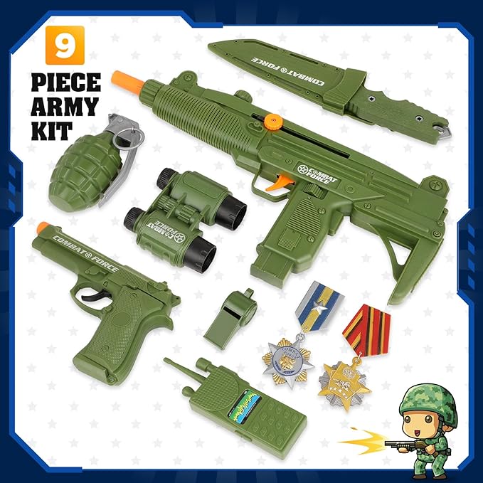 GIFTINBOX Army Costume for Kids, Boys Kids 11-12yrs, 13PCS Military Dress Up Role Play Set with Accessories, Green Camo, X-Large