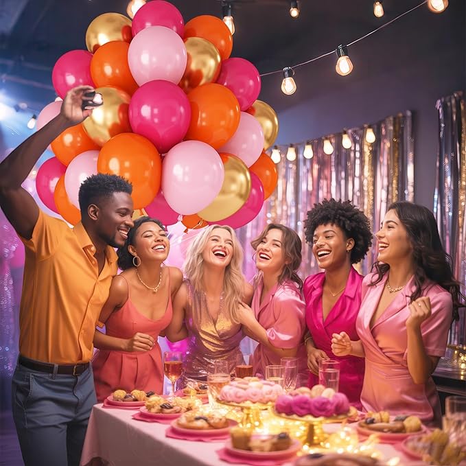 Hot Pink and Orange Gold Balloons 12inch 60pcs Light Pink Metallic Gold Helium Latex Balloon for Arch Birthday Tropical Fiesta Summer Party Decorations Boho Baby Shower Graduations