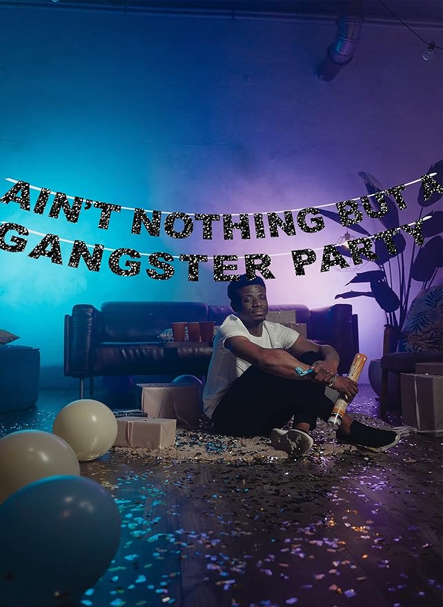 Glitter Ain't Nothing But A Gangster Party Banner , Ain't Nothig But A Gangsta Birthday Decorations,90's Hip Hop Disco theme 90s Party Supplies Decor (Black)