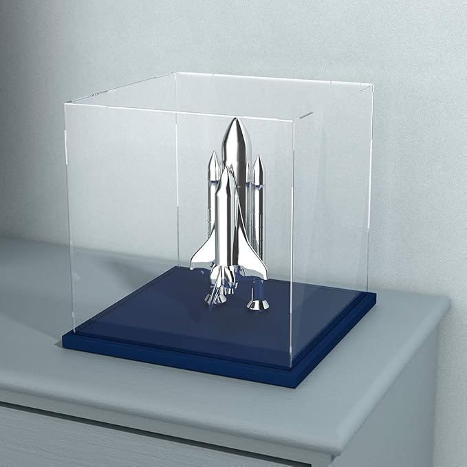 Acrylic Display Case with Navy Blue Velvet Base, Clear Acrylic Display Box with Lid, 6 Inch x 7.87 Inch Cube Countertop Box for Collectibles, Home Organization (6x6x7.87 inch)